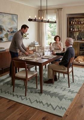 Saffron Rugs Hand Tufted Sage Green Geometric Transitional Rectangular Wool Area Rug
