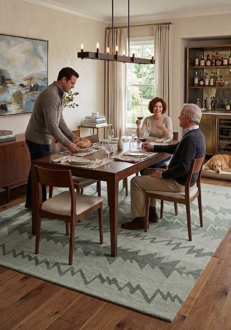 Saffron Rugs Hand Tufted Sage Green Geometric Transitional Rectangular Wool Area Rug