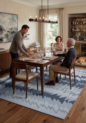 Saffron Rugs Hand Tufted Steel Blue Geometric Transitional Rectangular Wool Area Rug