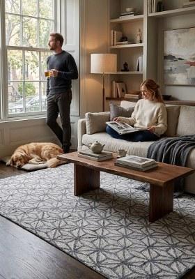 Saffron Rugs Hand Tufted Light Grey Geometric Contemporary Rectangular Wool Area Rug