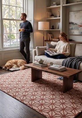 Saffron Rugs Hand Tufted Dusty Rose Geometric Contemporary Rectangular Wool Area Rug