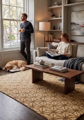 Saffron Rugs Hand Tufted Beige Geometric Contemporary Rectangular Wool Area Rug
