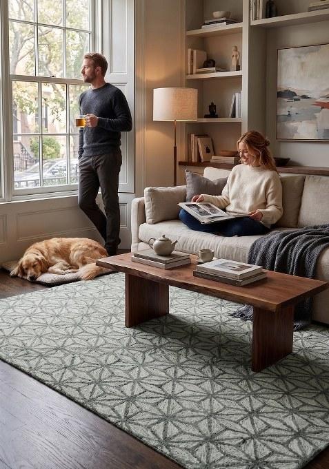 Saffron Rugs Hand Tufted Grey Geometric Contemporary Rectangular Wool Area Rug