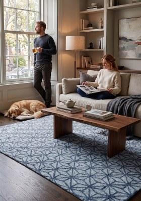 Saffron Rugs Hand Tufted Light Blue Geometric Contemporary Rectangular Wool Area Rug