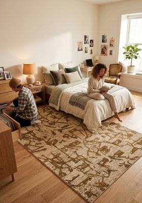 Saffron Rugs Hand Tufted Golden Beige Geometric Contemporary Rectangular Wool Area Rug