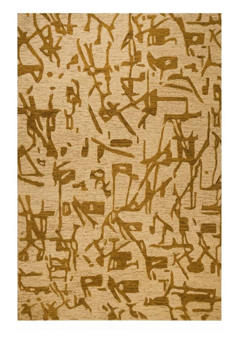 Saffron Rugs Hand Tufted Golden Beige Geometric Contemporary Rectangular Wool Area Rug - Indya