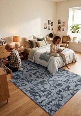 Saffron Rugs Hand Tufted Steel Blue Geometric Contemporary Rectangular Wool Area Rug
