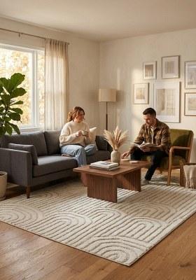 Saffron Rugs Hand Tufted Ivory Geometric Contemporary Rectangular Wool Area Rug