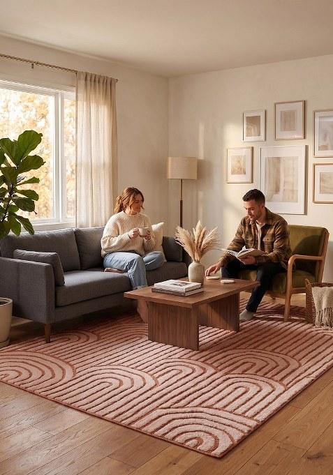 Saffron Rugs Hand Tufted Terracotta Geometric Contemporary Rectangular Wool Area Rug