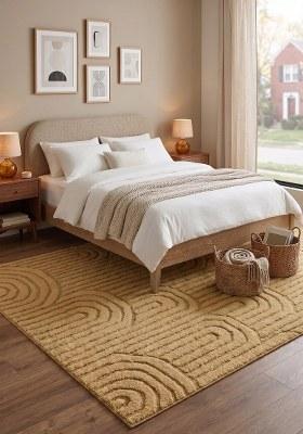 Saffron Rugs Hand Tufted Gold Geometric Contemporary Rectangular Wool Area Rug