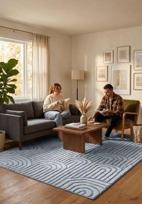 Saffron Rugs Hand Tufted Light Blue Grey Geometric Contemporary Rectangular Wool Area Rug