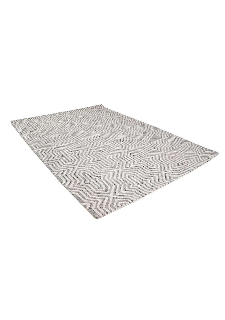 Saffron Rugs Hand-Tufted 100% Wool Area Rug | Grey and Ivory Rectangular Rug | Cotton Backing | Contemporary Geometric Home Decor Carpet for Living Room - Indya