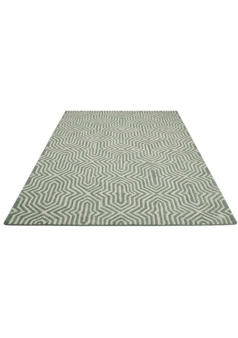 Saffron Rugs Hand-Tufted 100% Wool Area Rug | Sage Green Rectangular Rug | Cotton Backing | Contemporary Geometric Home Decor Carpet for Living Room - Indya