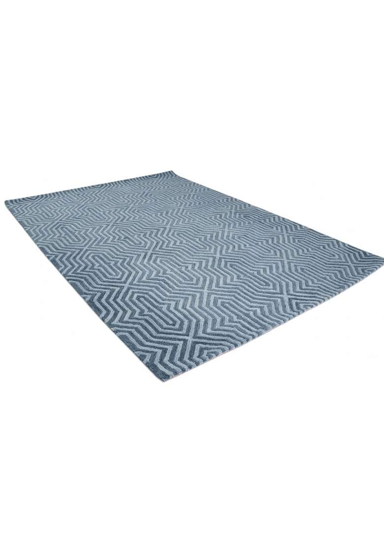 Saffron Rugs Hand-Tufted 100% Wool Area Rug | Steel Blue Rectangular Rug | Cotton Backing | Contemporary Geometric Home Decor Carpet for Living Room - Indya