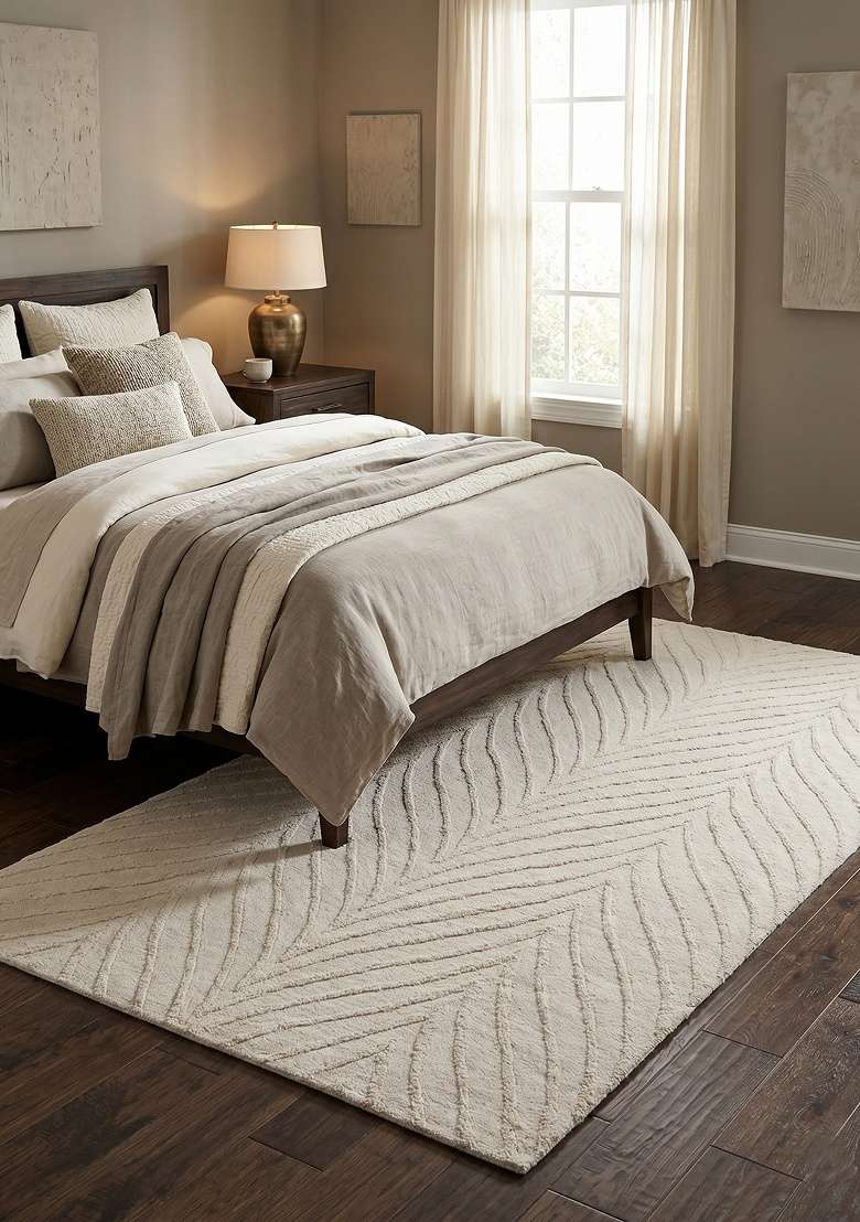 Saffron Rugs Hand-Tufted 100% Wool Area Rug | Ivory Cream Rectangular Rug | Cotton Backing | Contemporary Chevron Home Decor Carpet for Bedroom - Indya