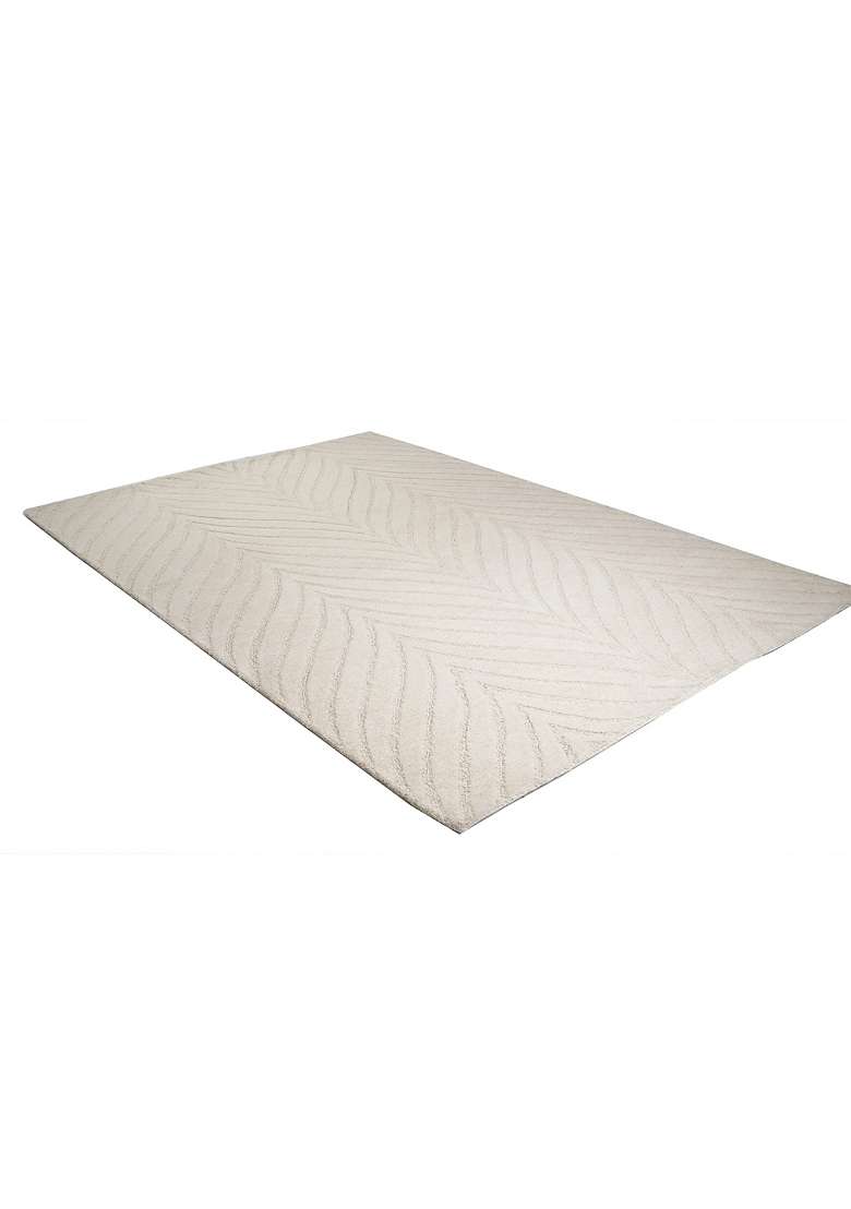 Saffron Rugs Hand-Tufted 100% Wool Area Rug | Ivory Cream Rectangular Rug | Cotton Backing | Contemporary Chevron Home Decor Carpet for Bedroom - Indya