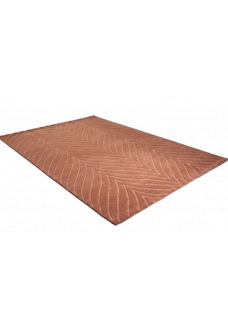 Saffron Rugs Hand-Tufted 100% Wool Area Rug | Terracotta Pink Rectangular Rug | Cotton Backing | Contemporary Chevron Home Decor Carpet for Bedroom - Indya