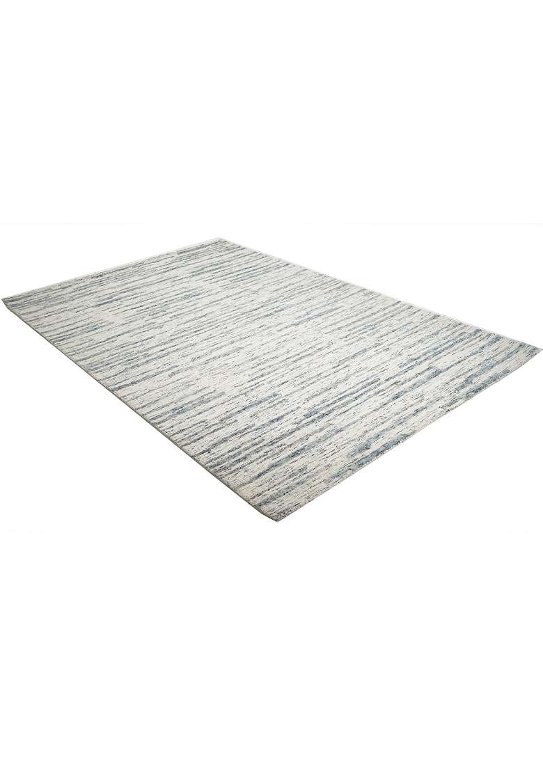 Saffron Rugs Hand-Tufted 100% Wool Area Rug | Ivory Blue Rectangular Rug | Cotton Backing | Contemporary Striped Home Decor Carpet for Living Room - Indya