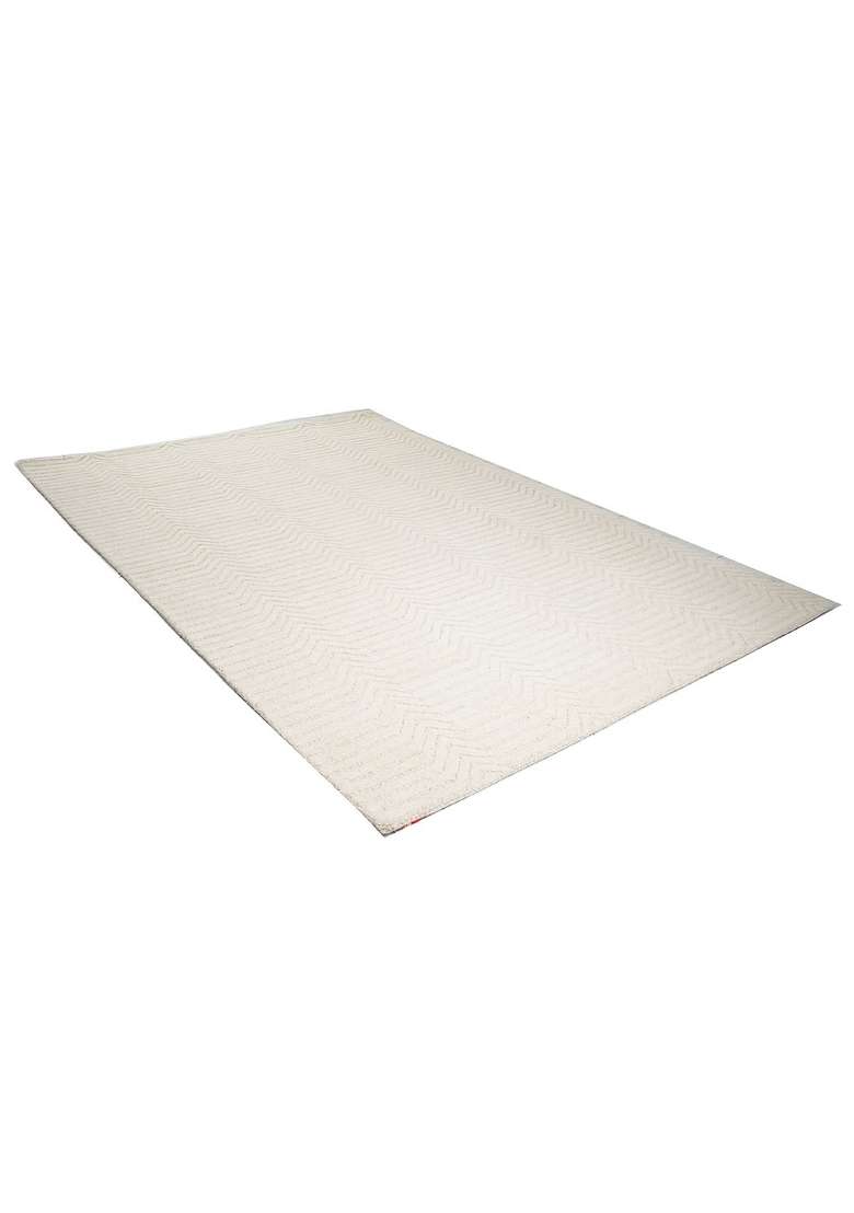 Saffron Rugs Hand-Tufted 100% Wool Area Rug | Ivory Cream Rectangular Rug | Cotton Backing | Contemporary Chevron Home Decor Carpet for Living Room - Indya
