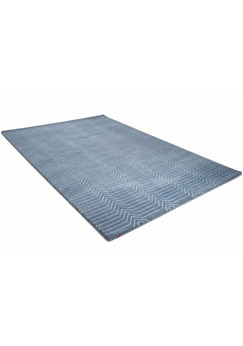 Saffron Rugs Hand-Tufted 100% Wool Area Rug | Steel Blue Rectangular Rug | Cotton Backing | Contemporary Chevron Home Decor Carpet for Living Room - Indya