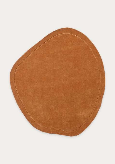 100% Wool Handmade Terracotta Rug | Contemporary Solid Oval Carpet With Cotton Backing For Living Room