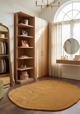 Saffron Rugs Hand Tufted Mustard Gold Solid Contemporary Oval Wool Area Rug