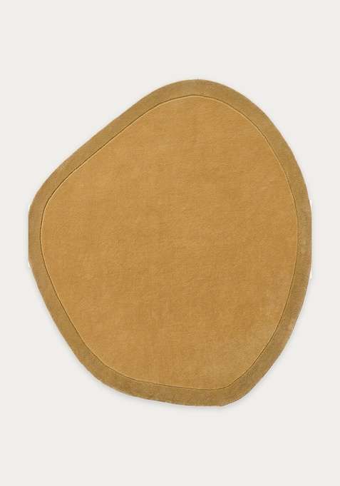 100% Wool Handmade Mustard Gold Rug | Contemporary Solid Oval Carpet With Cotton Backing For Living Room