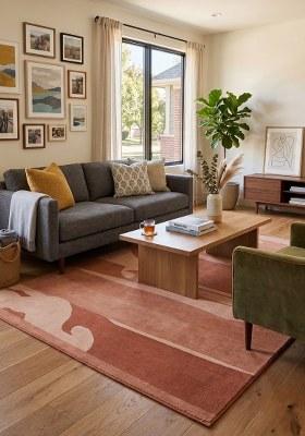 Saffron Rugs Hand Tufted Terracotta Brown Geometric Contemporary Rectangular Wool Area Rug
