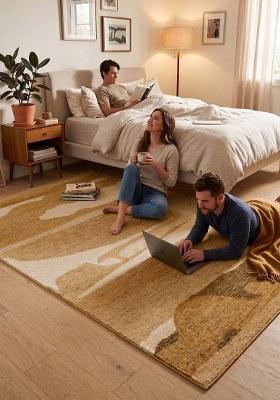 Saffron Rugs Hand Tufted Golden Tan Geometric Contemporary Rectangular Wool Area Rug