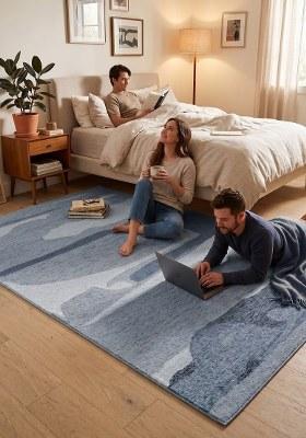 Saffron Rugs Hand Tufted Steel Blue Geometric Contemporary Rectangular Wool Area Rug