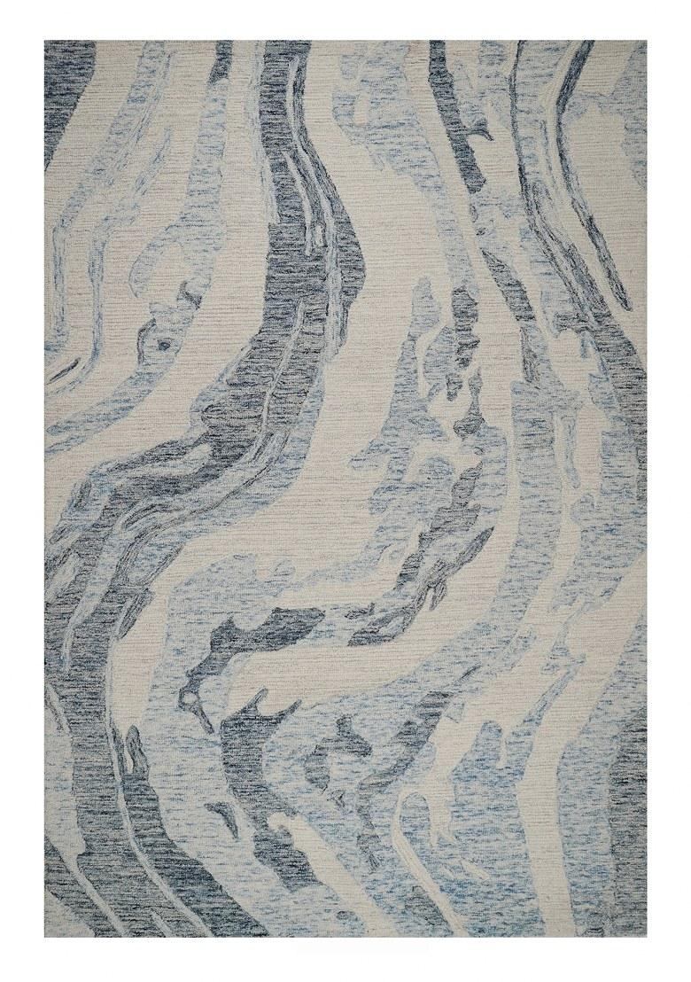 Saffron Rugs Hand Tufted Blue and Cream Marble Contemporary Rectangular Wool Area Rug - Indya