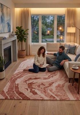 Saffron Rugs Hand Tufted Terracotta Marble Contemporary Rectangular Wool Area Rug