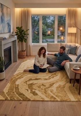 Saffron Rugs Hand Tufted Golden Beige Marble Contemporary Rectangular Wool Area Rug