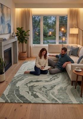 Saffron Rugs Hand Tufted Sage Green Marble Contemporary Rectangular Wool Area Rug