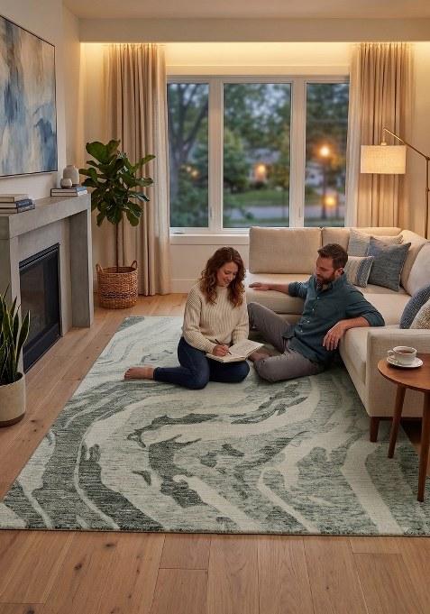 Saffron Rugs Hand Tufted Sage Green Marble Contemporary Rectangular Wool Area Rug