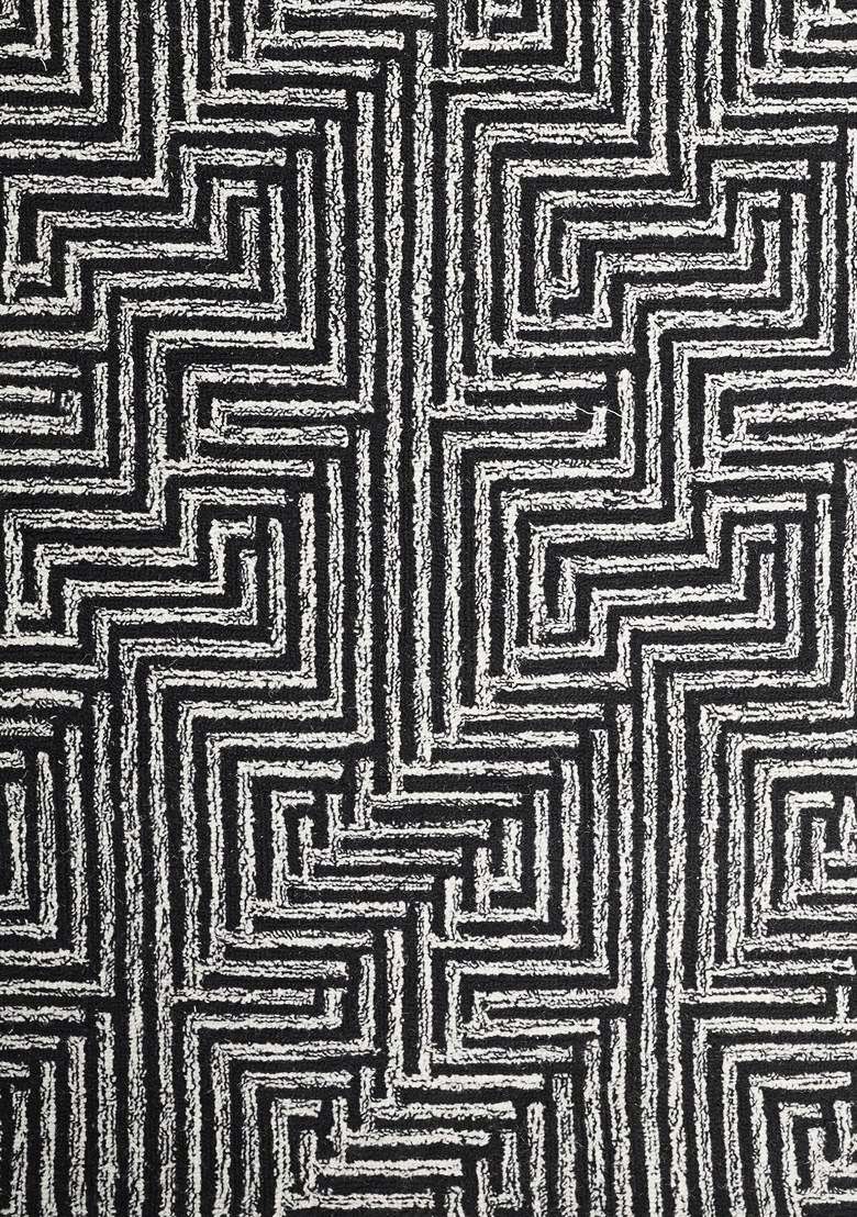 100% Wool Handmade Charcoal Rug | Modern Geometric Carpet With Cotton Backing For Living Room - Indya