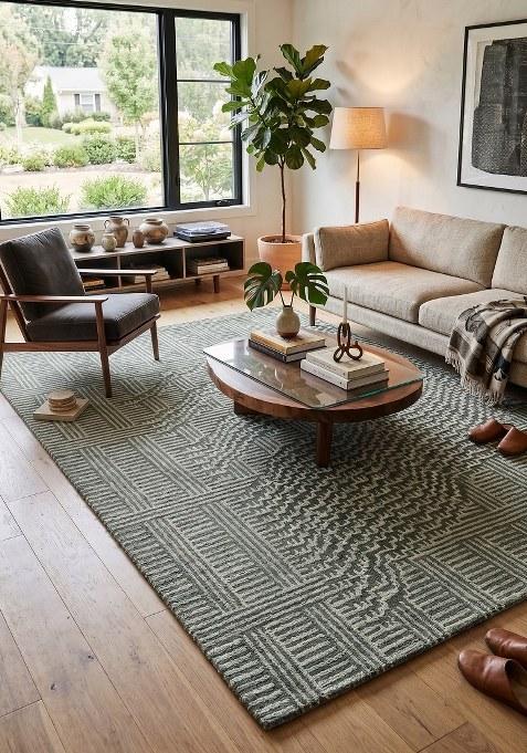 Saffron Rugs Hand Tufted Grey Geometric Contemporary Rectangular Wool Area Rug