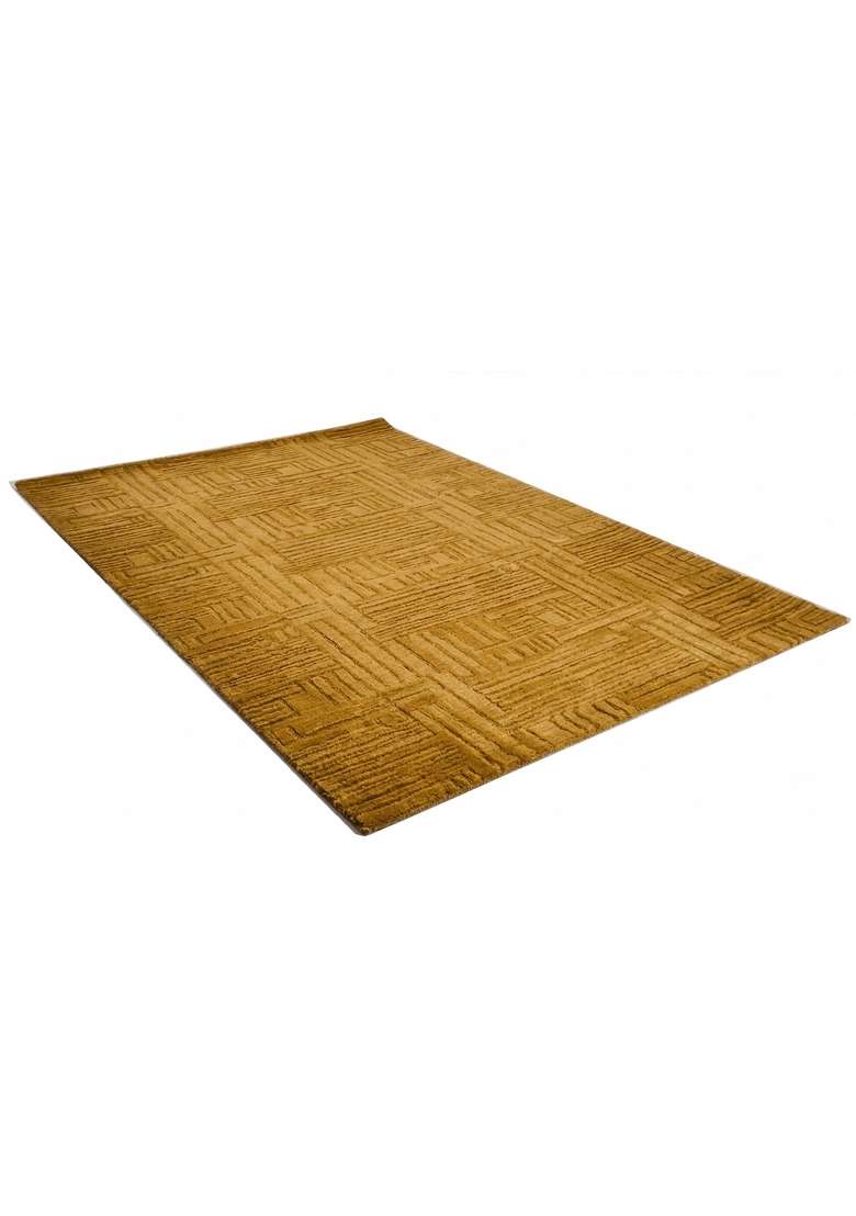 Saffron Rugs Hand-Tufted 100% Wool Area Rug | Golden Tan Rectangular Rug | Cotton Backing | Contemporary Geometric Home Decor Carpet for Living Room - Indya