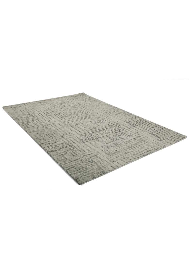 Saffron Rugs Hand-Tufted 100% Wool Area Rug | Sage Green Grey Rectangular Rug | Cotton Backing | Contemporary Geometric Home Decor Carpet for Living Room - Indya