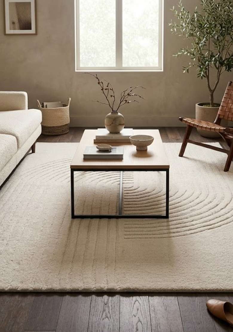 Saffron Rugs Hand-Tufted 100% Wool Area Rug | Ivory Rectangular Rug | Cotton Backing | Contemporary Geometric Home Decor Carpet for Bedroom - Indya