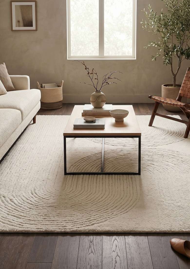 Saffron Rugs Hand-Tufted 100% Wool Area Rug | Ivory Cream Rectangular Rug | Cotton Backing | Modern Geometric Home Decor Carpet for Living Room - Indya