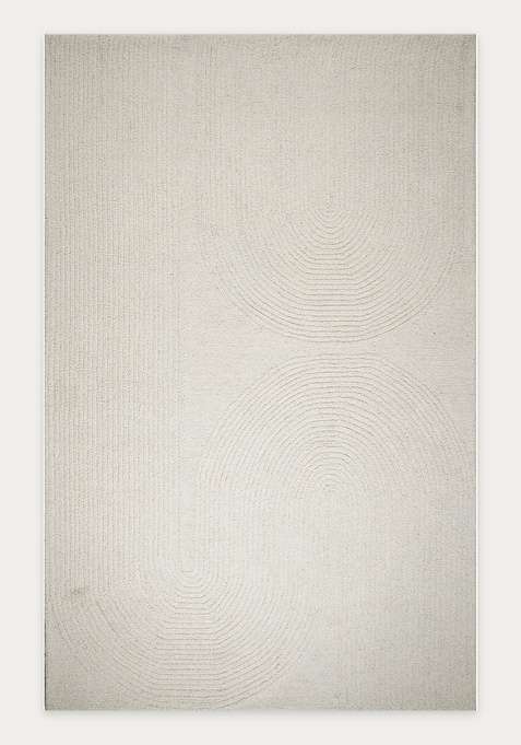 100% Wool Handmade Ivory Cream Rug | Modern Geometric Carpet With Cotton Backing For Living Room