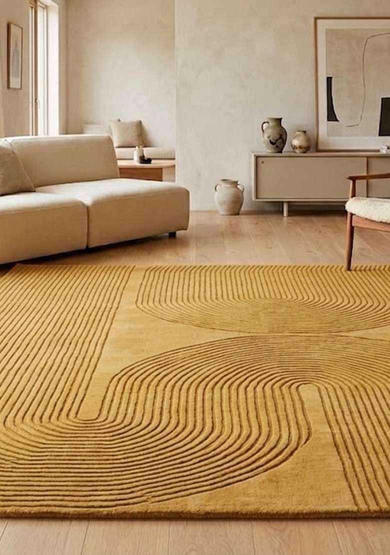 Saffron Rugs Hand-Tufted 100% Wool Area Rug | Mustard Yellow Rectangular Rug | Cotton Backing | Modern Geometric Home Decor Carpet for Living Room - Indya