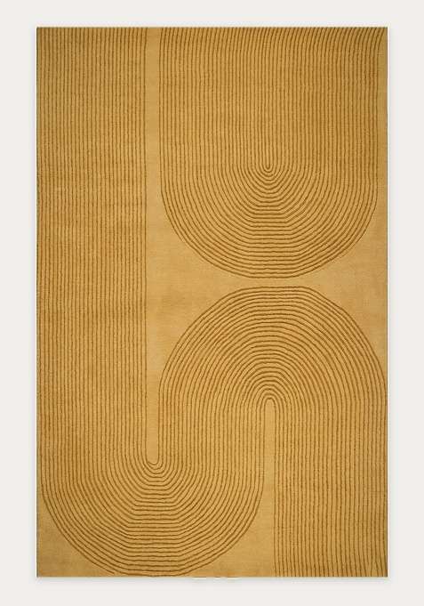 100% Wool Handmade Mustard Yellow Rug | Modern Geometric Carpet With Cotton Backing For Living Room