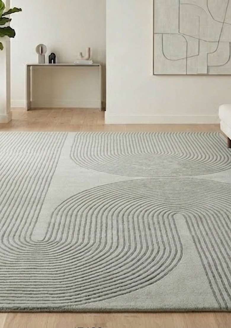 Saffron Rugs Hand-Tufted 100% Wool Area Rug | Sage Green Rectangular Rug | Cotton Backing | Modern Geometric Home Decor Carpet for Living Room - Indya