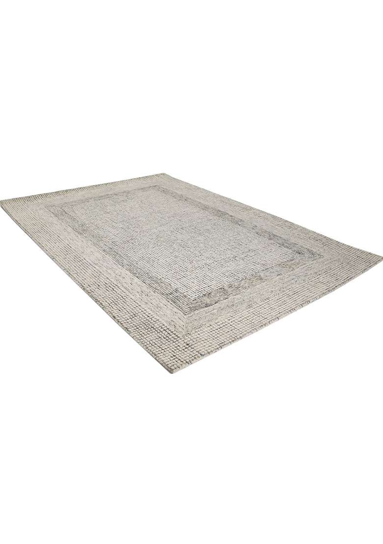 Saffron Rugs Hand-Tufted 100% Wool Area Rug | Ivory Grey Rectangular Rug | Cotton Backing | Transitional Geometric Home Decor Carpet for Living Room - Indya