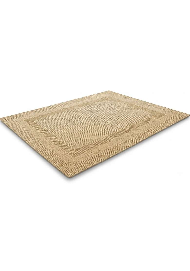Saffron Rugs Hand-Tufted 100% Wool Area Rug | Natural Tan Beige Rectangular Rug | Cotton Backing | Transitional Geometric Home Decor Carpet for Living Room - Indya