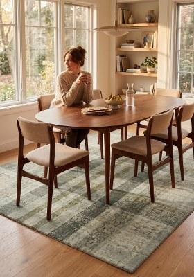 Saffron Rugs Hand Tufted Olive Green Plaid Transitional Rectangular Wool Area Rug