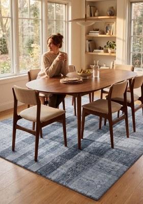 Saffron Rugs Hand Tufted Light Blue Plaid Transitional Rectangular Wool Area Rug