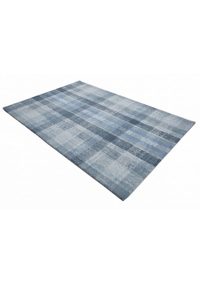 Saffron Rugs Hand Tufted Light Blue Plaid Transitional Rectangular Wool Area Rug - Indya